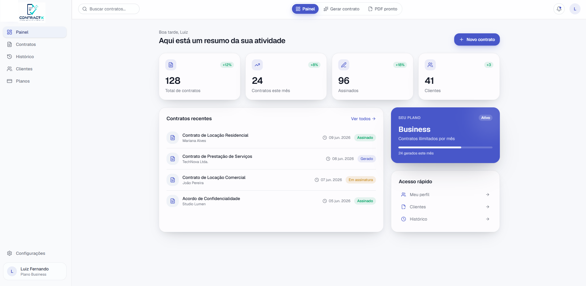 Painel do Contractik
